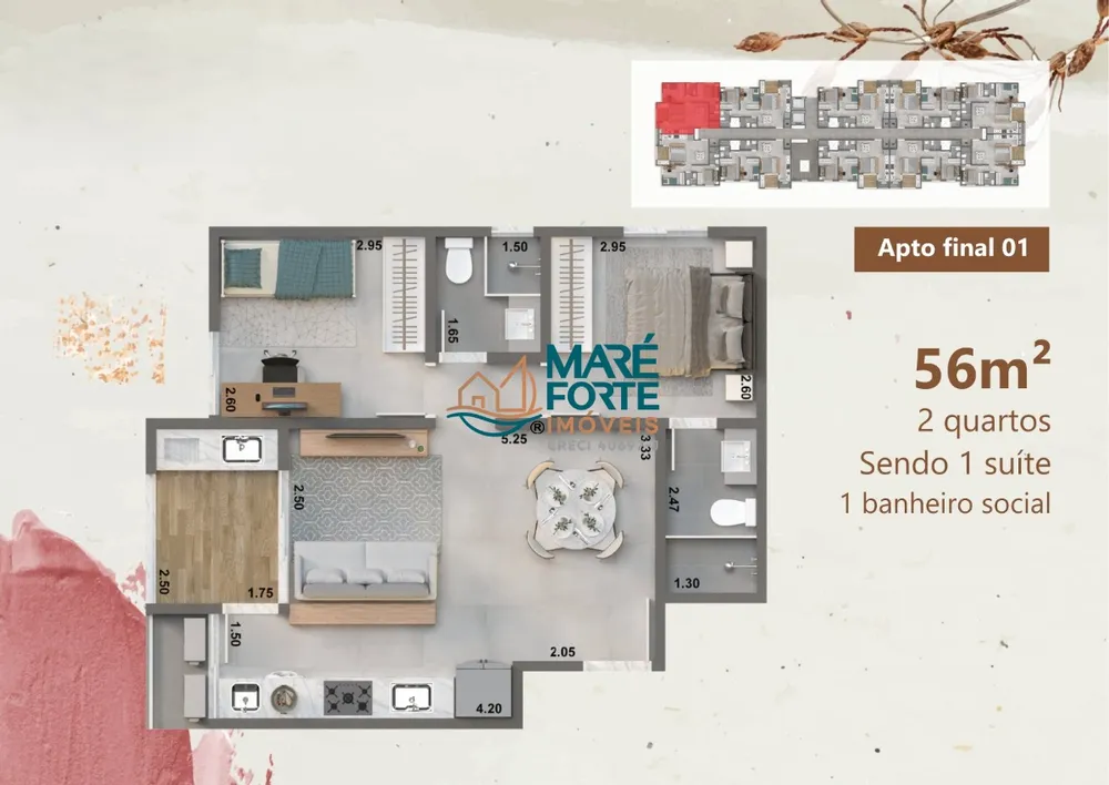 Apartamento, 2 quartos, 56 m² - Foto 3