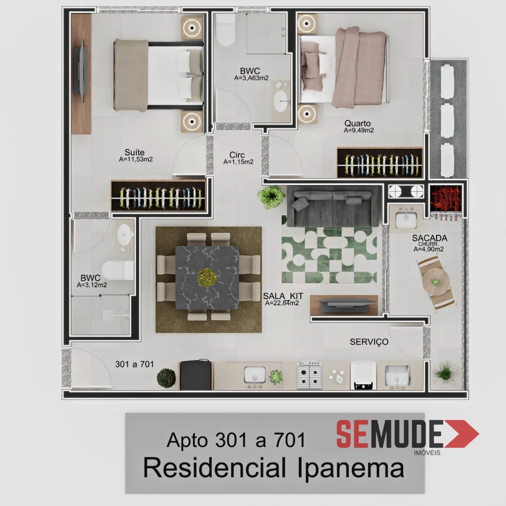 Apartamento, 2 quartos, 64 m² - Foto 1