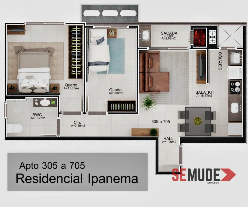 Apartamento, 2 quartos, 55 m² - Foto 1