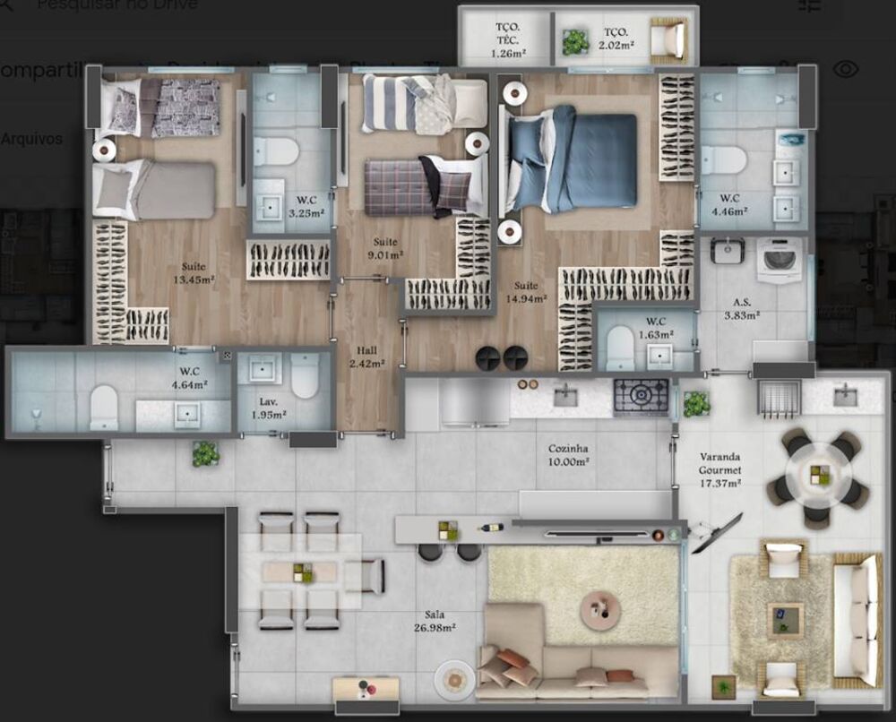 Apartamento, 3 quartos, 126 m² - Foto 1