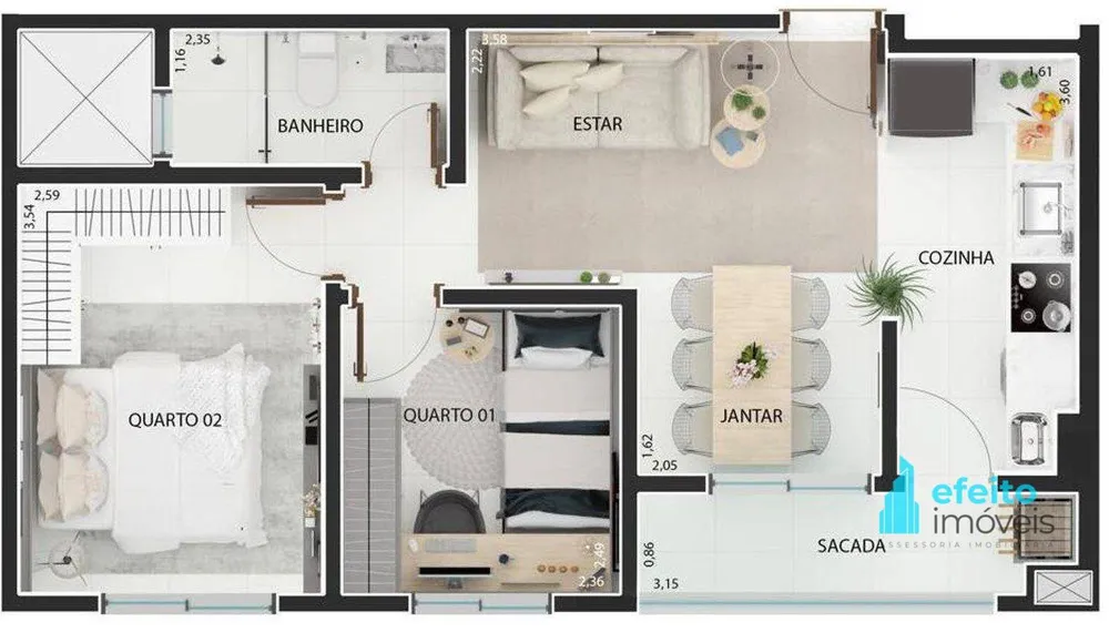 Apartamento, 2 quartos, 48 m² - Foto 3