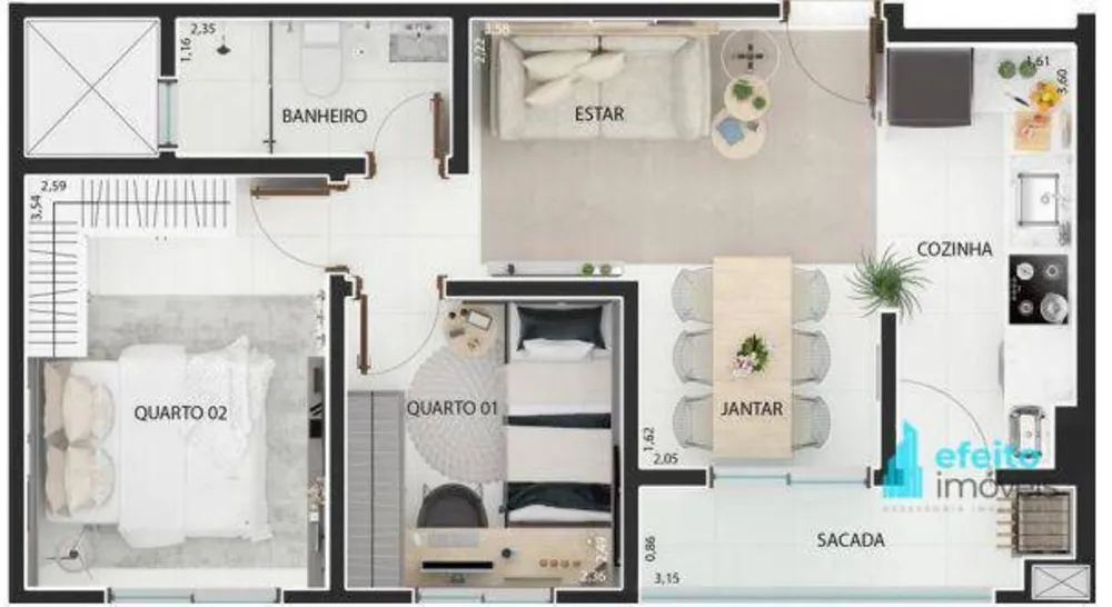 Apartamento, 2 quartos, 46 m² - Foto 2