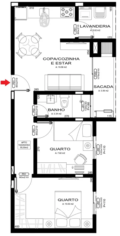 Apartamento, 2 quartos, 55 m² - Foto 2