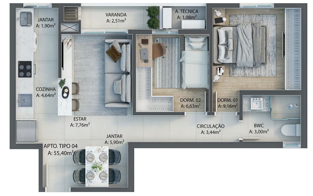 Apartamento à venda com 2 quartos, 55m² - Foto 7