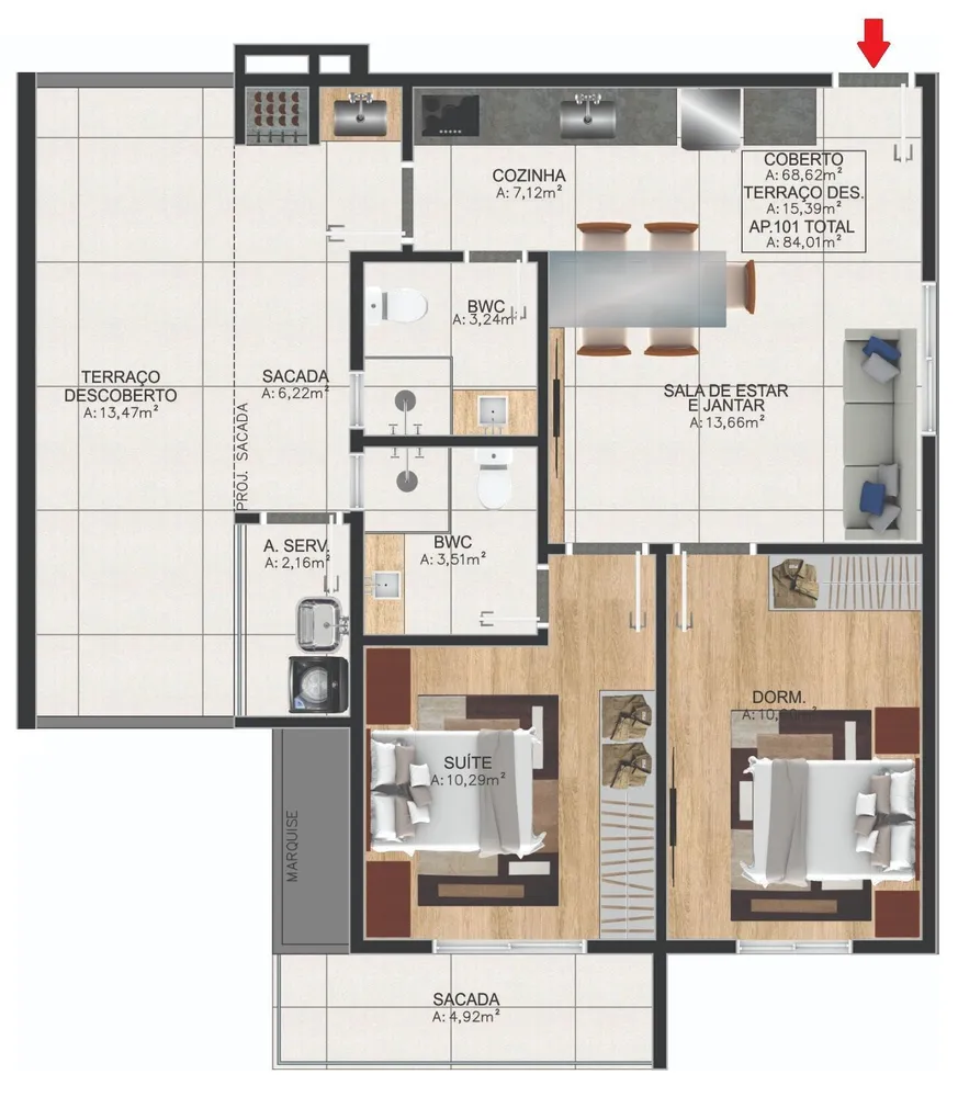 Apartamento, 2 quartos, 84 m² - Foto 2