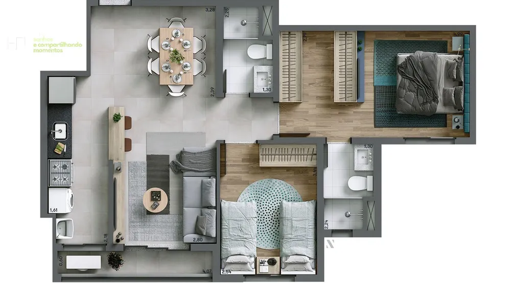 Apartamento, 2 quartos, 66 m² - Foto 2