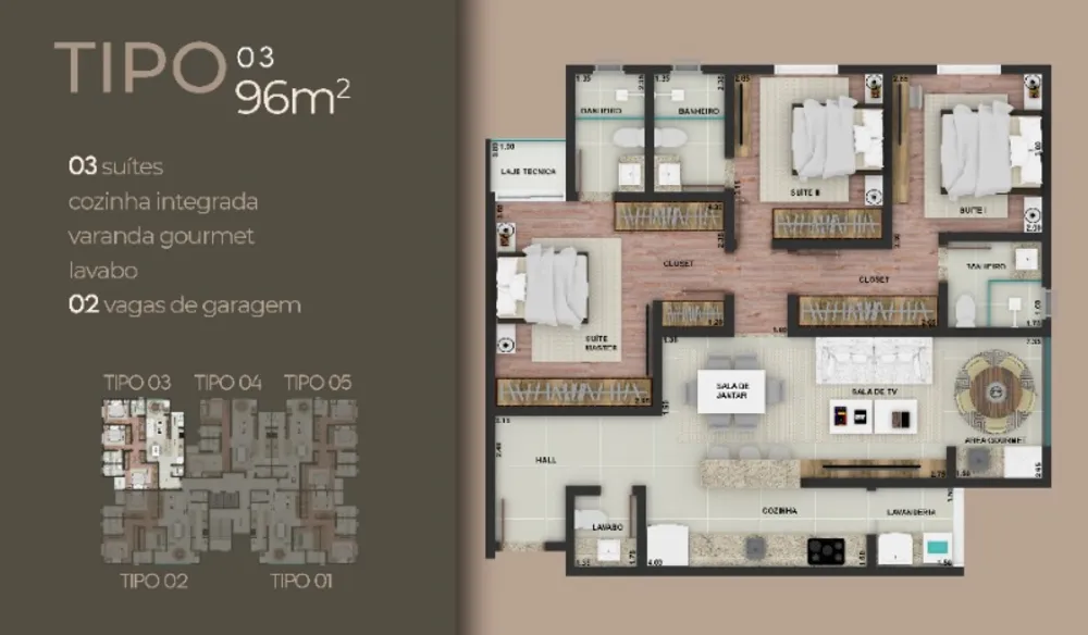 Apartamento, 3 quartos, 96 m² - Foto 3