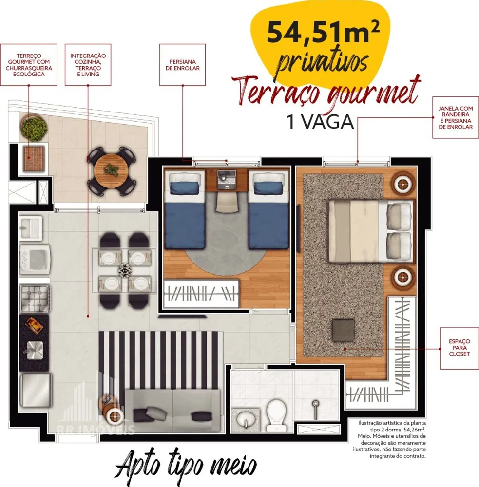 Apartamento, 2 quartos, 54 m² - Foto 1