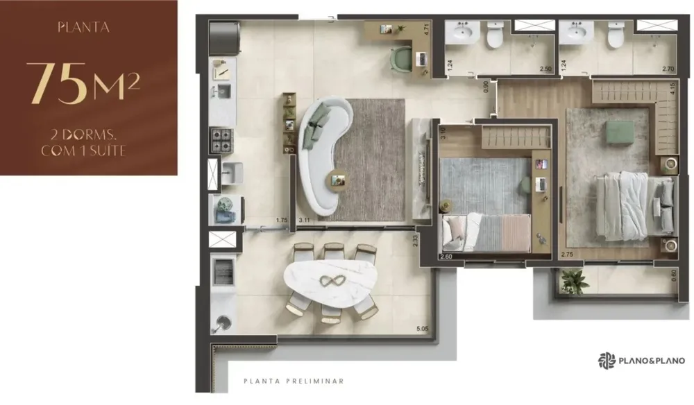 Apartamento, 2 quartos, 75 m² - Foto 1