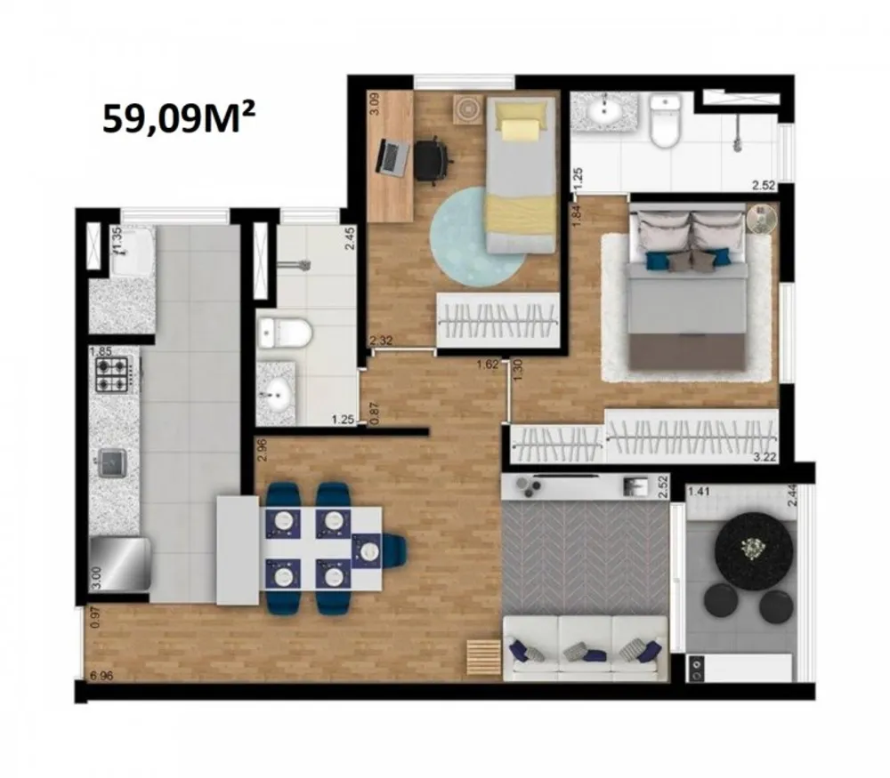 Apartamento, 2 quartos, 59 m² - Foto 1