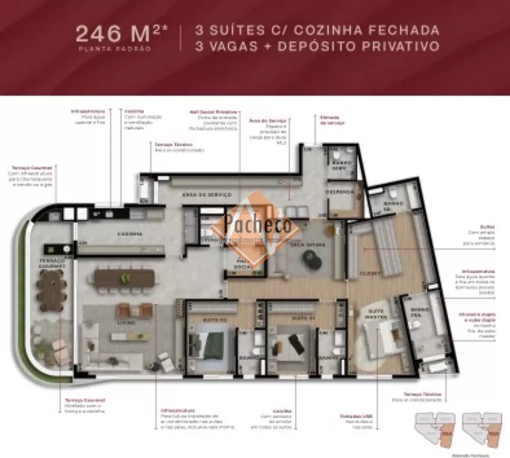 Apartamento à venda com 3 quartos, 246m² - Foto 3