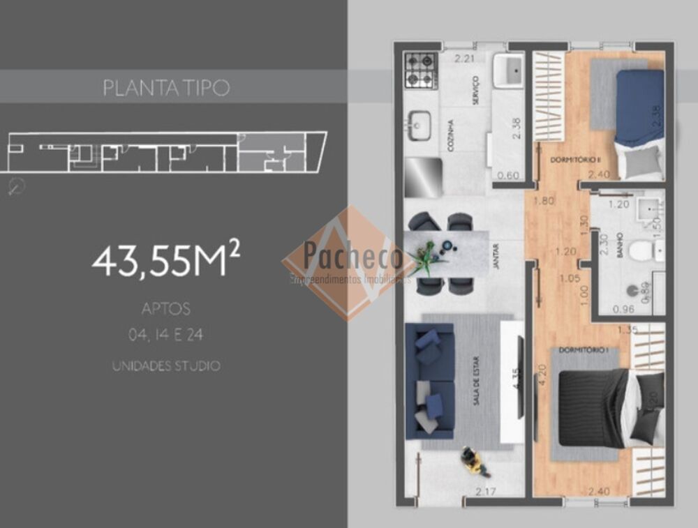 Apartamento, 2 quartos, 43 m² - Foto 2
