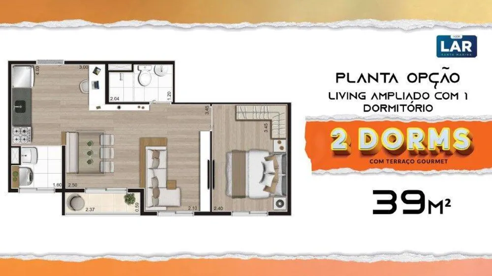 Apartamento, 2 quartos, 39 m² - Foto 2