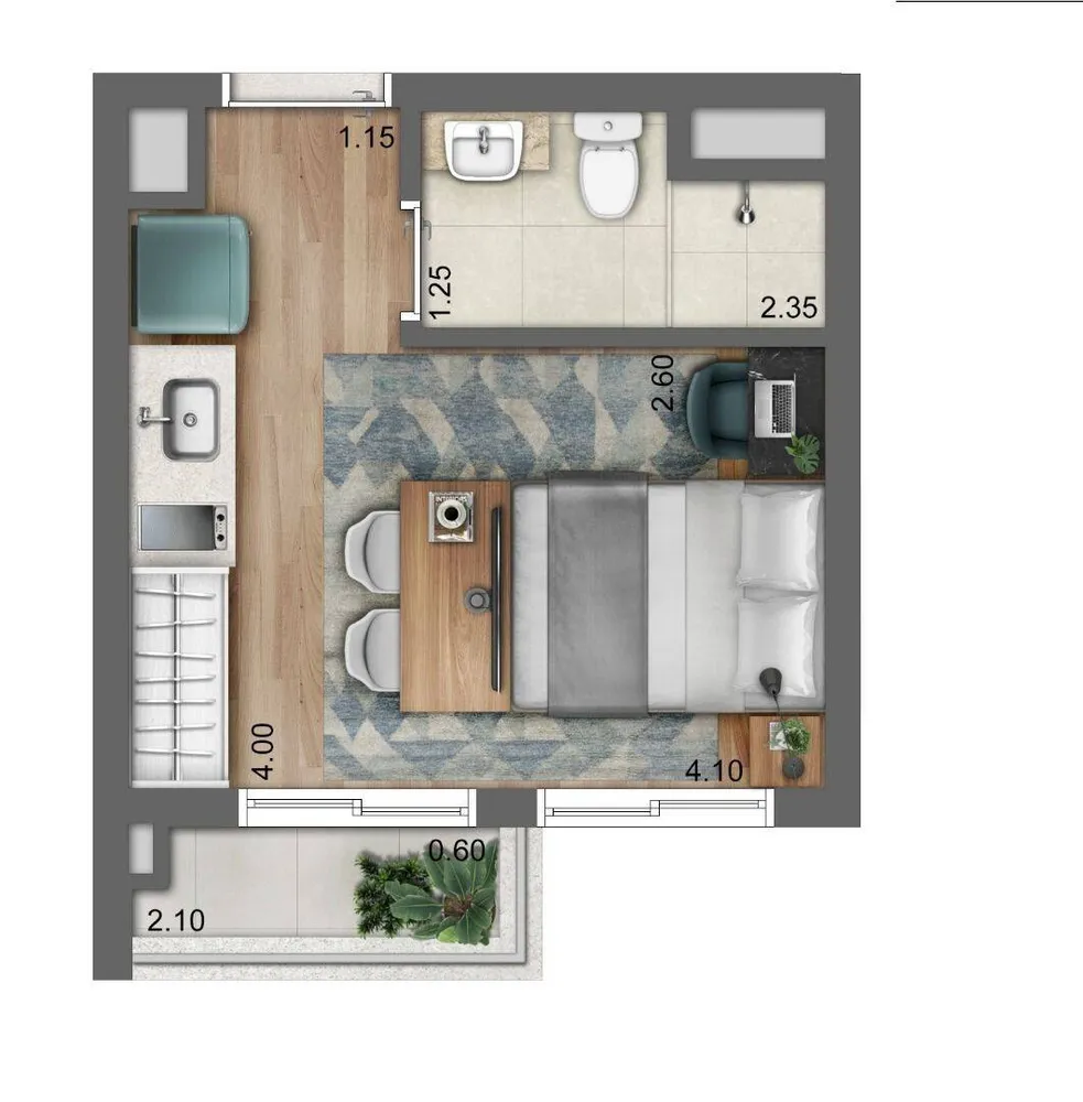 Apartamento, 1 quarto, 21 m² - Foto 2