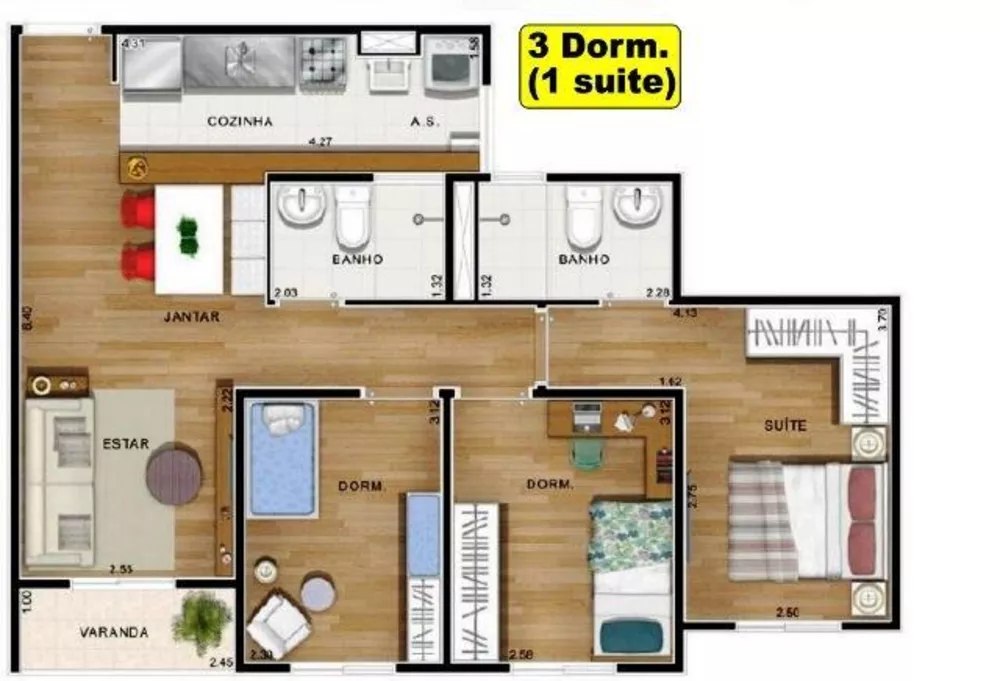 Apartamento à venda com 3 quartos, 65m² - Foto 2