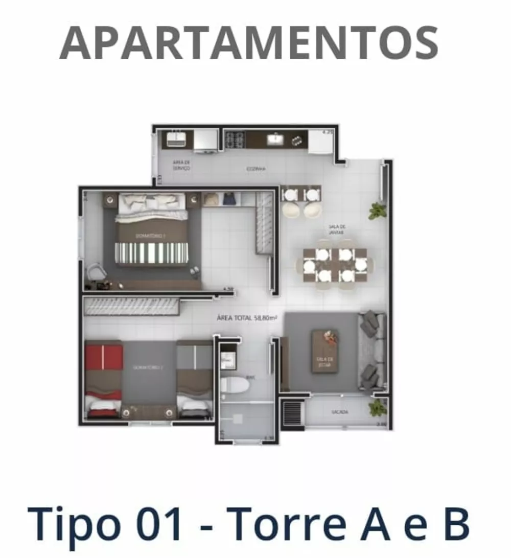 Apartamento, 2 quartos, 55 m² - Foto 1