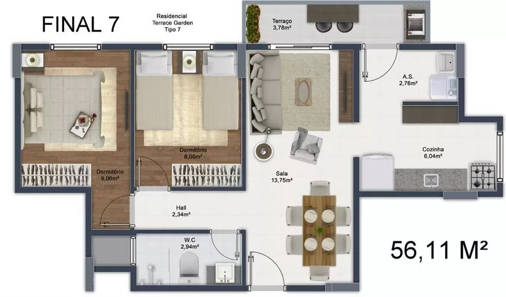 Apartamento, 2 quartos, 56 m² - Foto 1