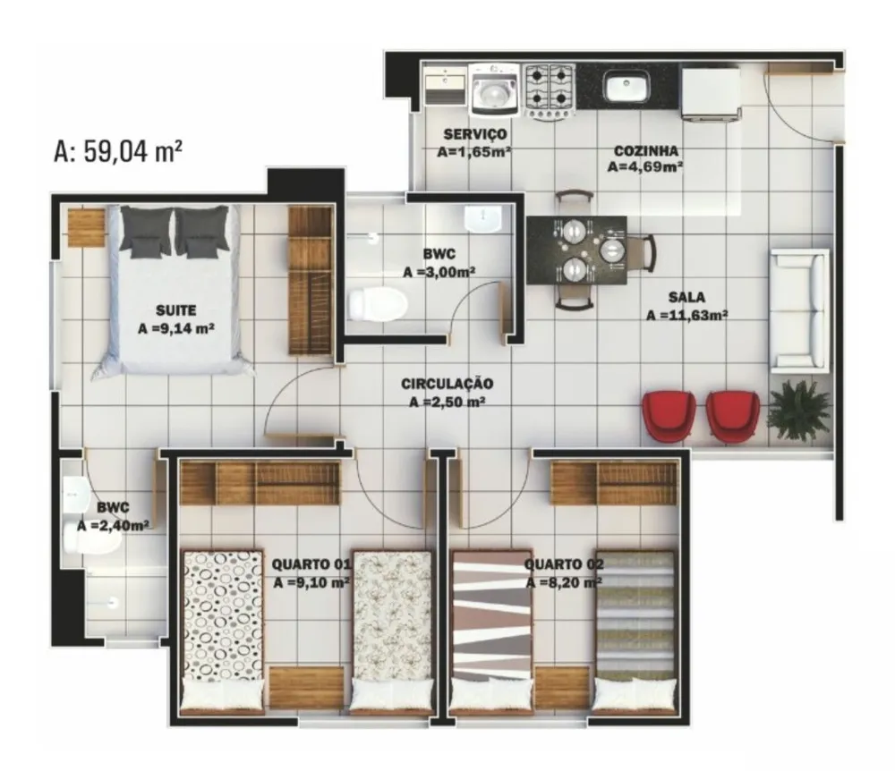 Apartamento, 3 quartos, 59 m² - Foto 13