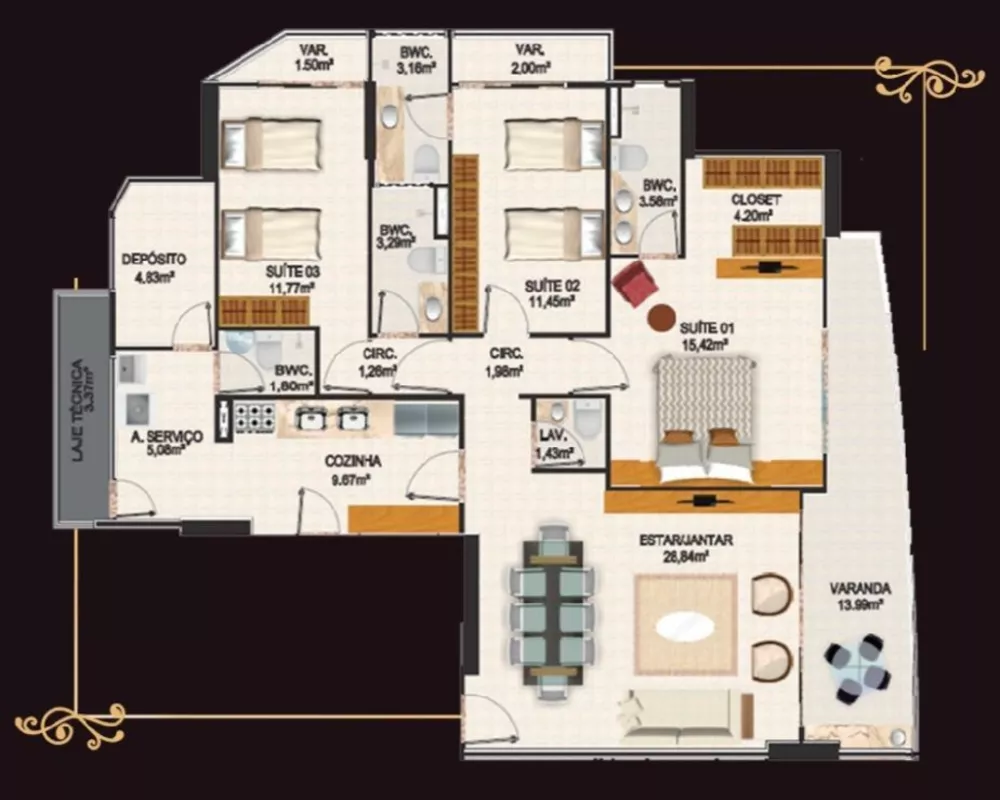 Apartamento, 3 quartos, 142 m² - Foto 3