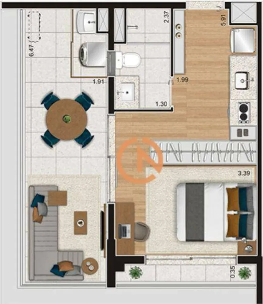 Apartamento, 1 quarto, 39 m² - Foto 2
