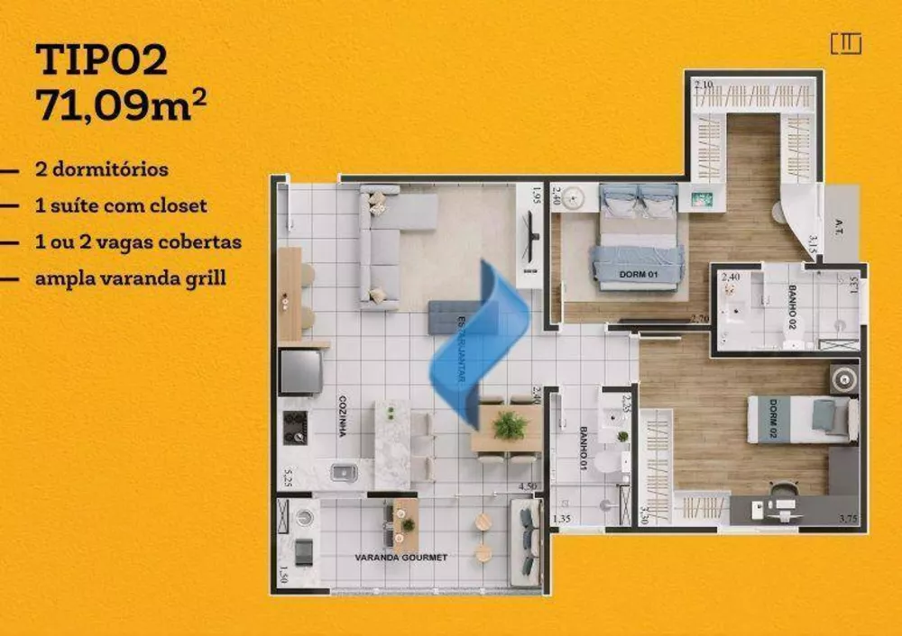 Apartamento, 2 quartos, 71 m² - Foto 1