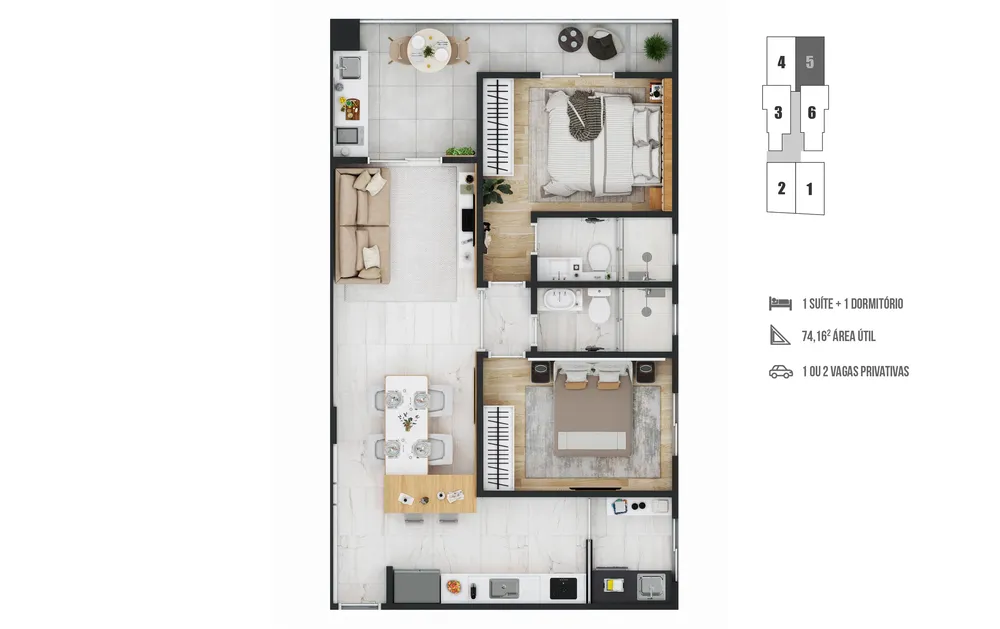 Apartamento, 2 quartos, 74 m² - Foto 3