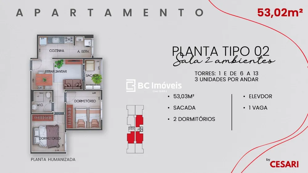 Apartamento, 2 quartos, 53 m² - Foto 2