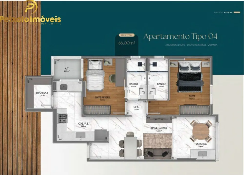 Apartamento, 2 quartos, 66 m² - Foto 1