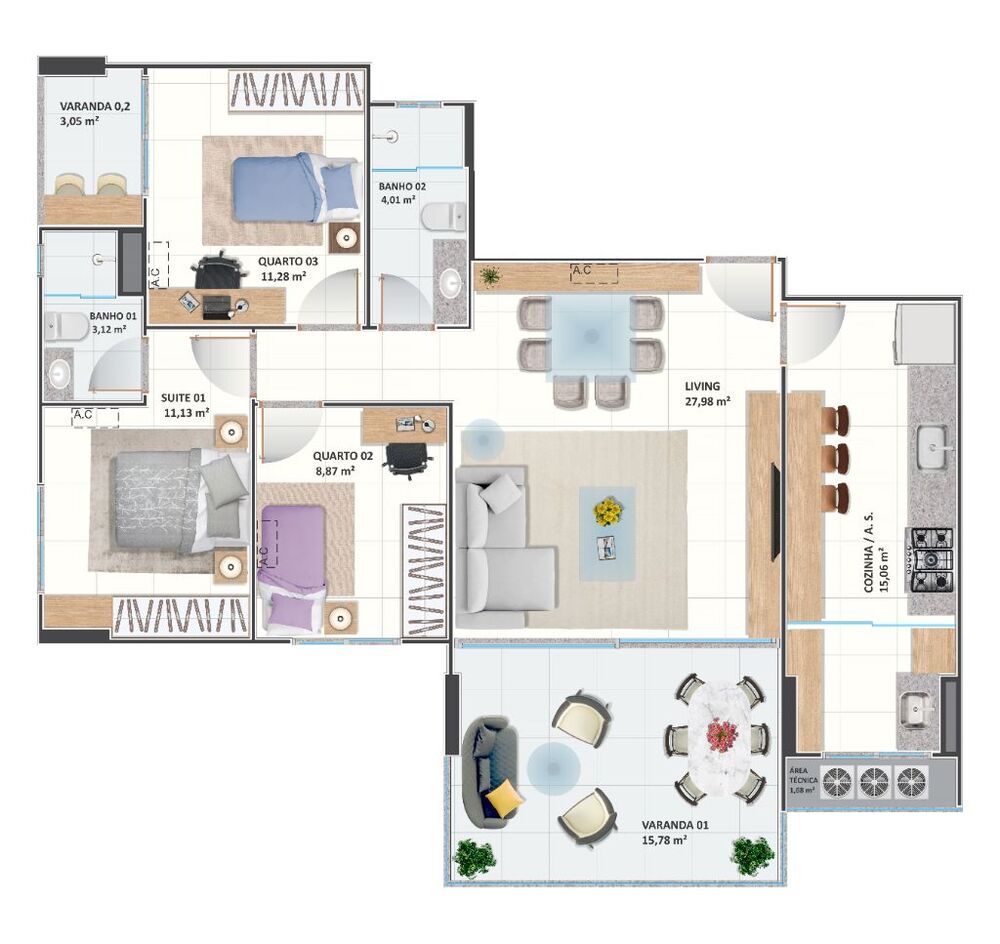 Apartamento para alugar com 3 quartos, 107m² - Foto 1