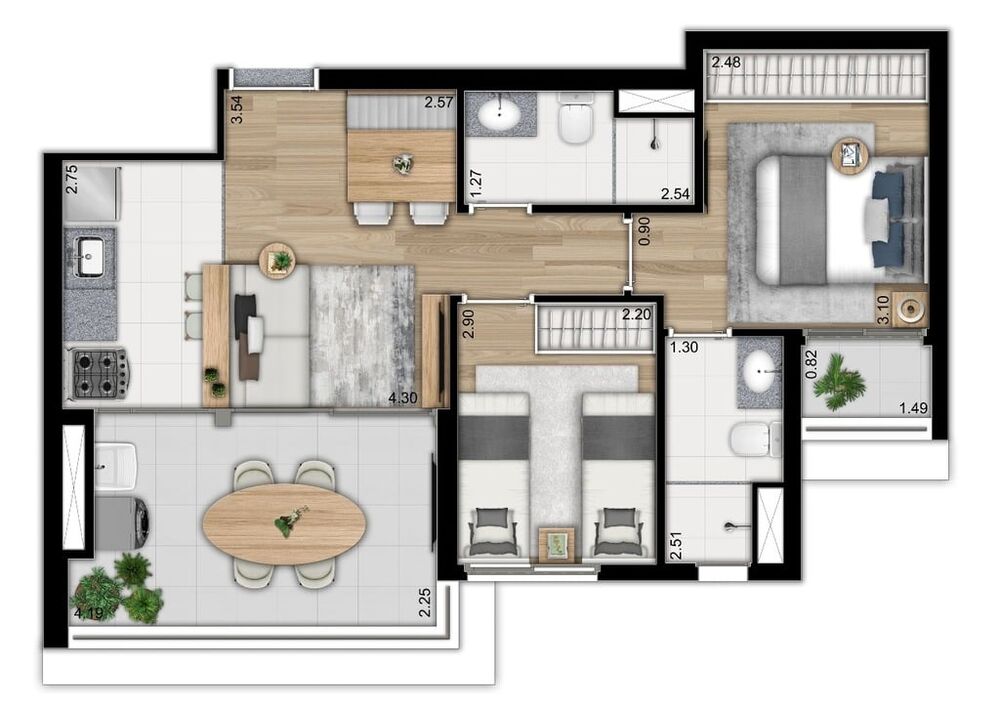 Apartamento, 2 quartos, 56 m² - Foto 3