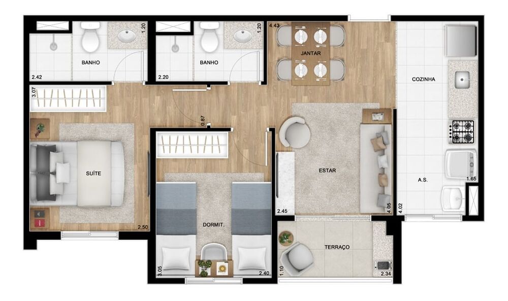 Apartamento, 2 quartos, 49 m² - Foto 3