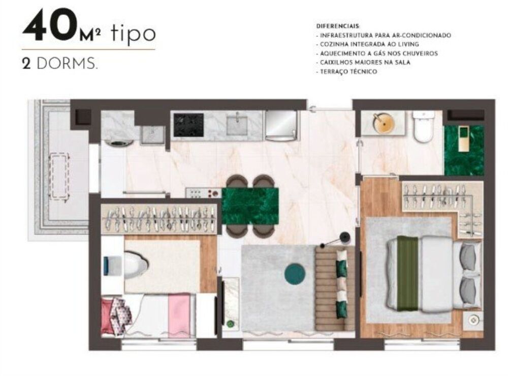 Apartamento à venda com 2 quartos, 40m² - Foto 7