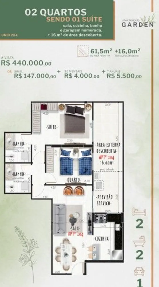 Apartamento, 2 quartos, 61 m² - Foto 2