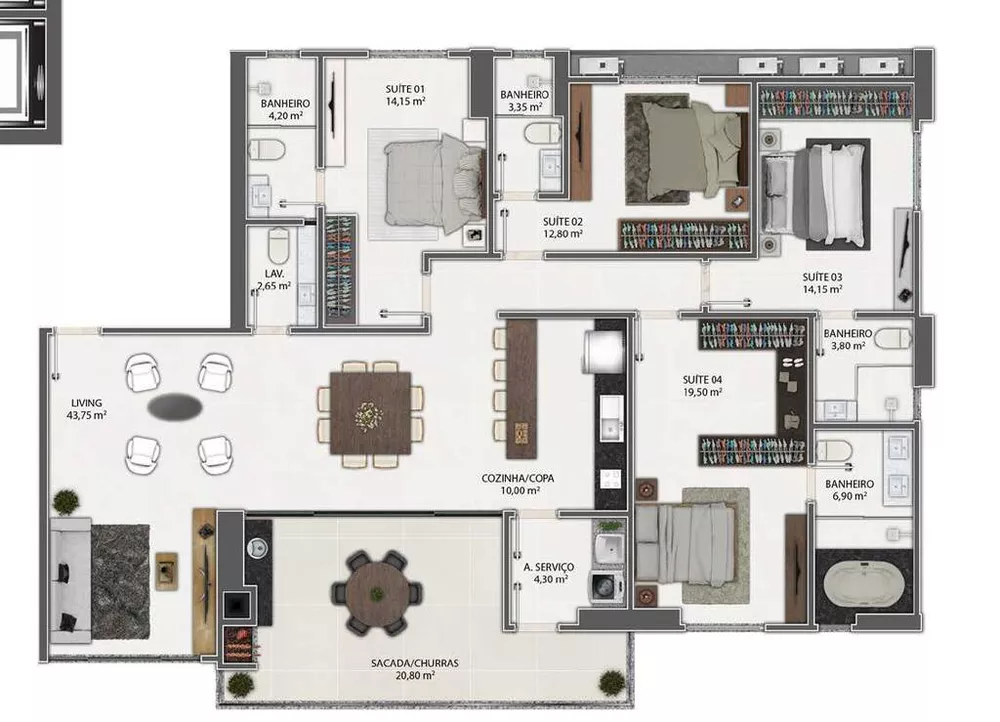 Apartamento, 3 quartos, 146 m² - Foto 2
