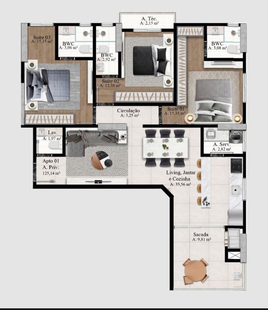 Apartamento, 3 quartos, 121 m² - Foto 2