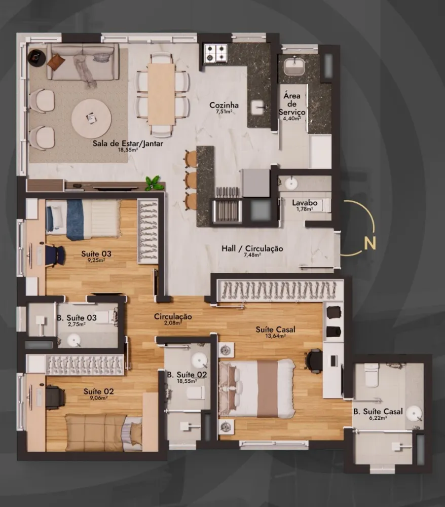 Apartamento, 3 quartos, 218 m² - Foto 1