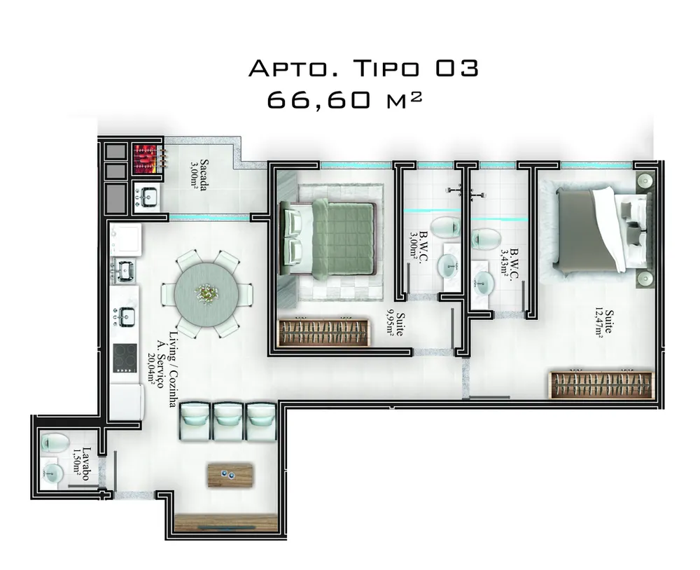 Apartamento, 2 quartos, 66 m² - Foto 2