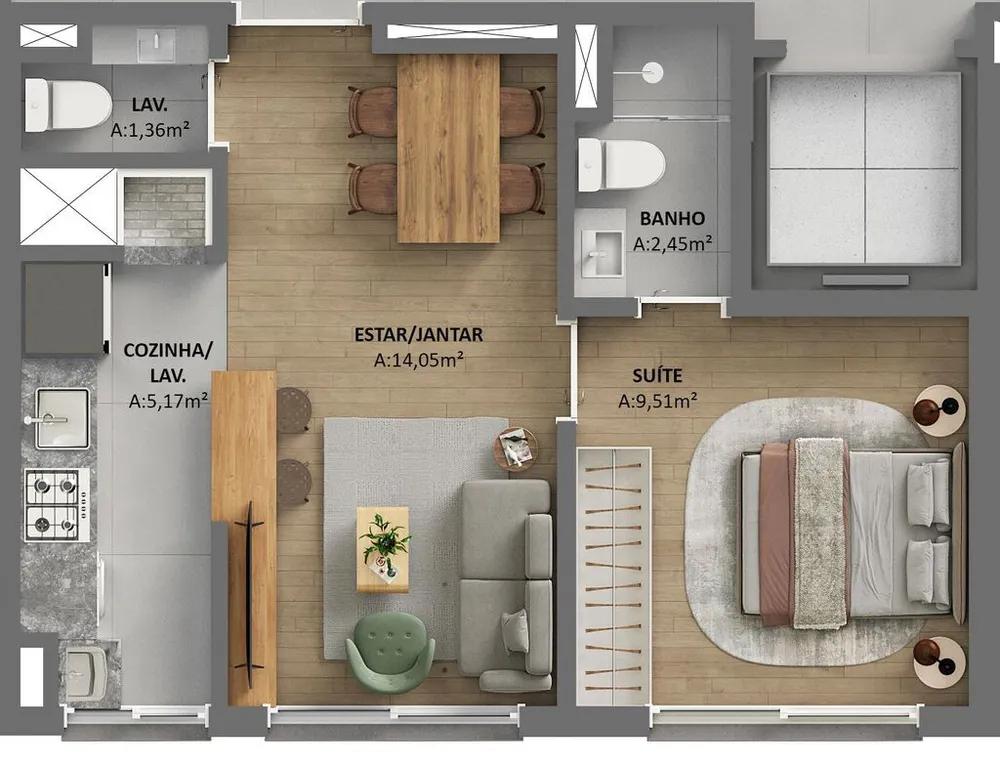 Apartamento, 1 quarto, 59 m² - Foto 3