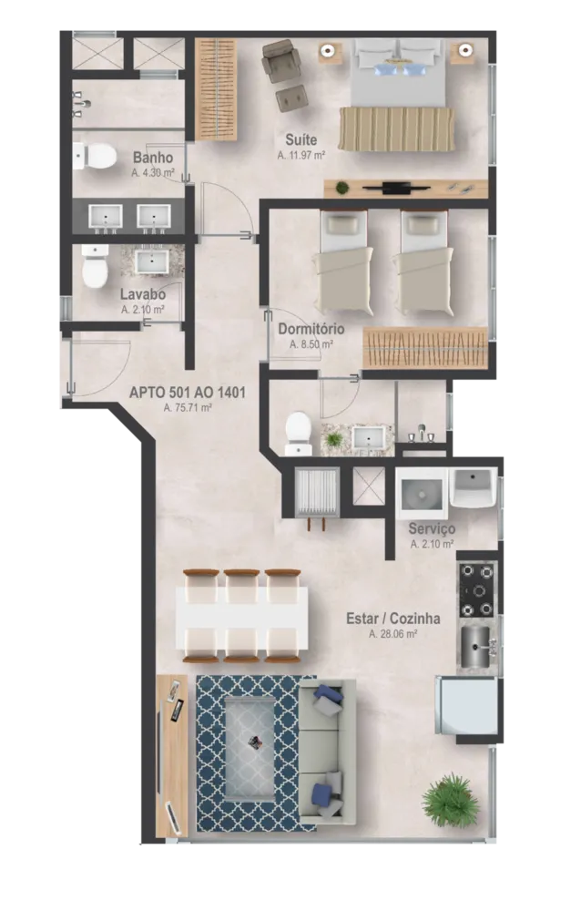Apartamento, 1 quarto, 43 m² - Foto 4