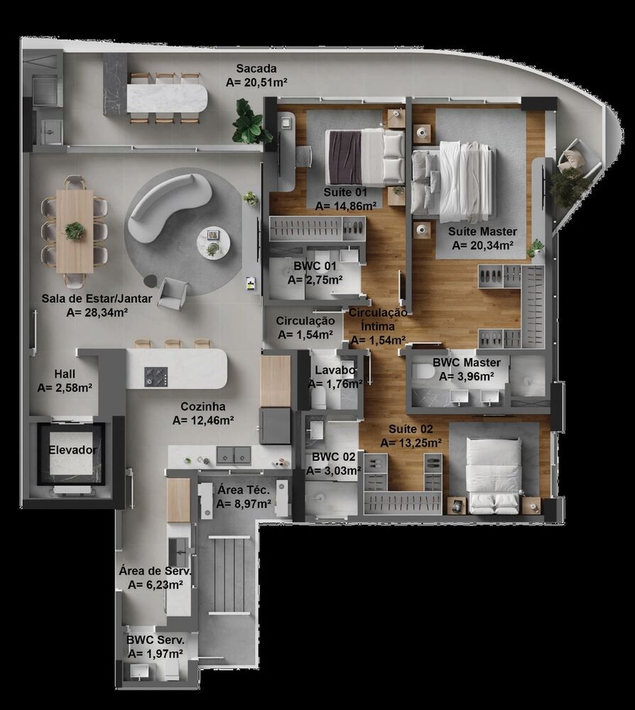 Apartamento à venda com 4 quartos, 222m² - Foto 3