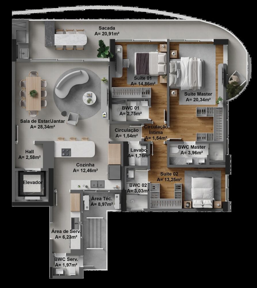 Apartamento à venda com 4 quartos, 222m² - Foto 2