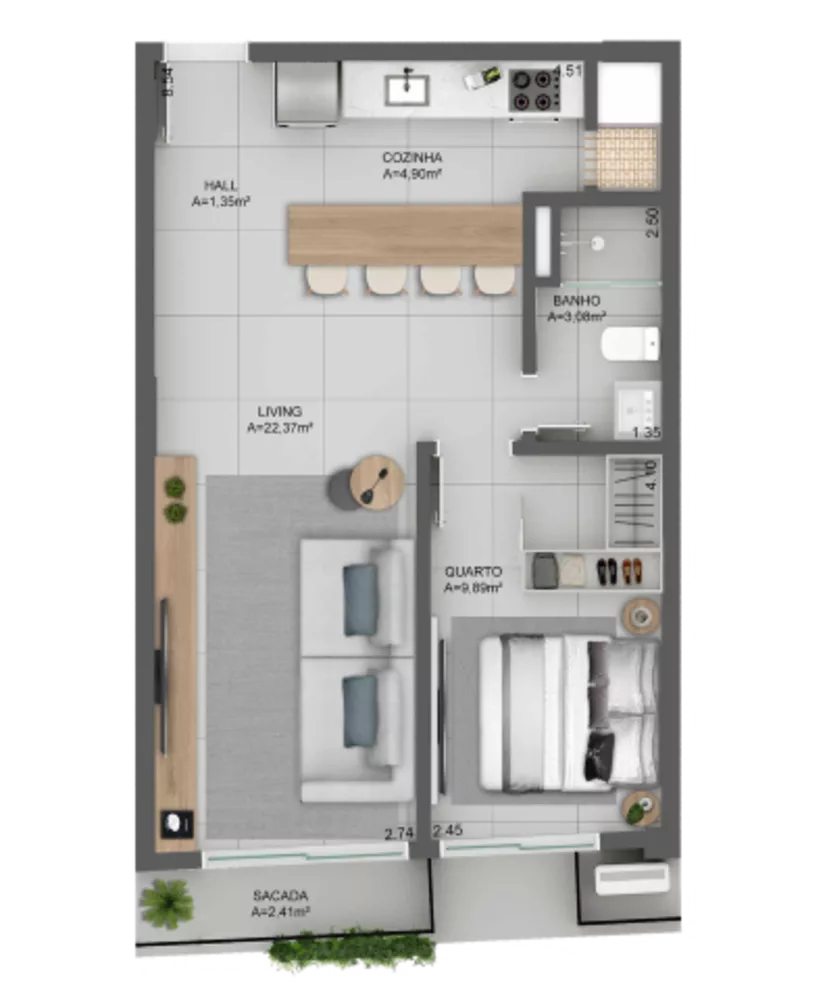 Apartamento, 1 quarto, 68 m² - Foto 1