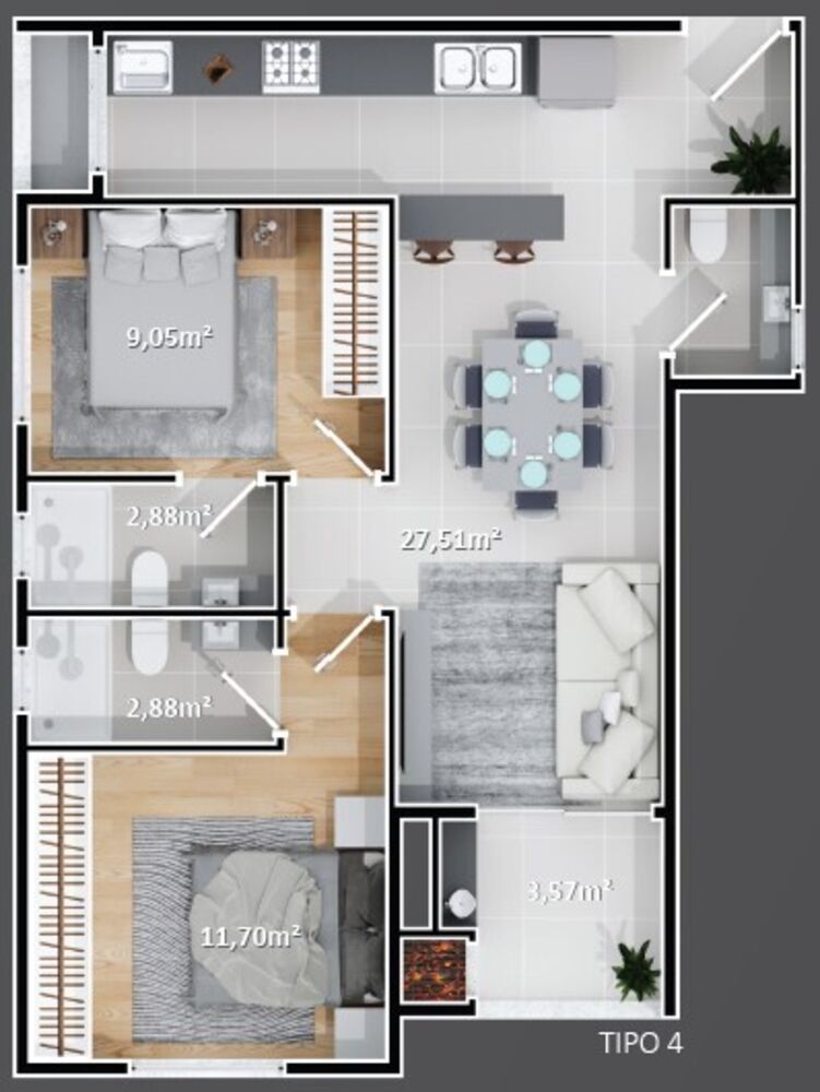 Apartamento, 2 quartos, 70 m² - Foto 3