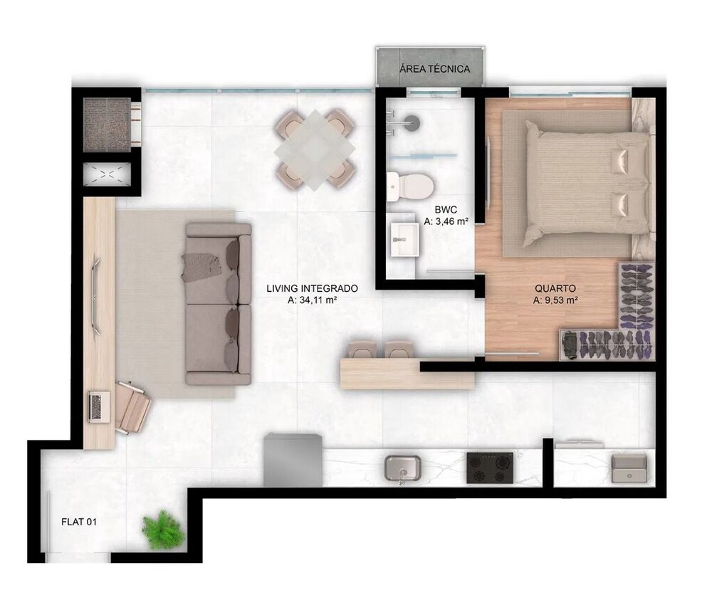 Apartamento, 1 quarto, 56 m² - Foto 1