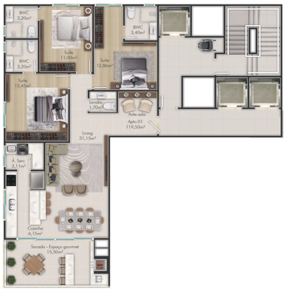 Apartamento, 3 quartos, 119 m² - Foto 2