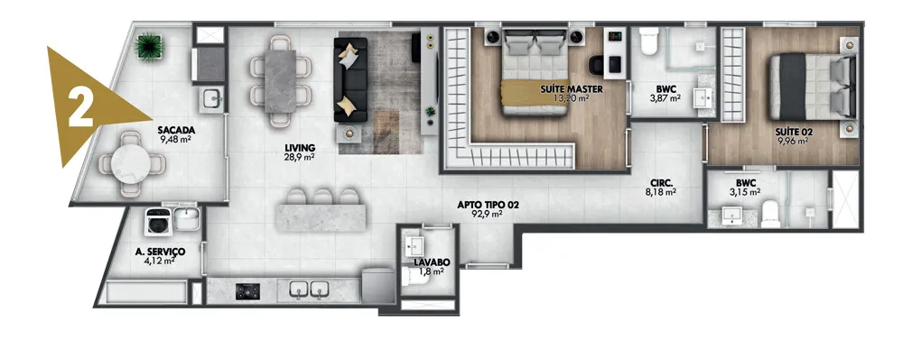Apartamento, 2 quartos, 103 m² - Foto 2