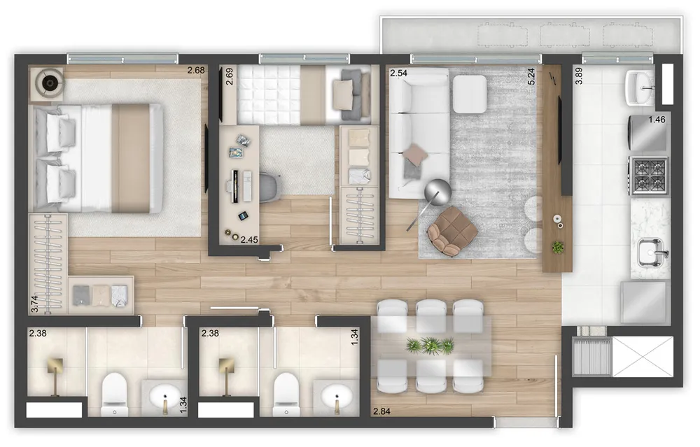 Apartamento, 2 quartos, 55 m² - Foto 3