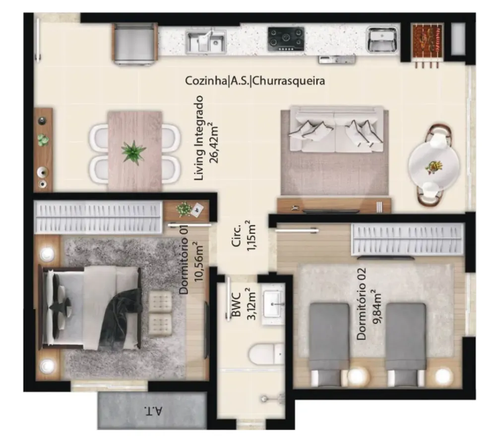 Apartamento, 2 quartos, 58 m² - Foto 1