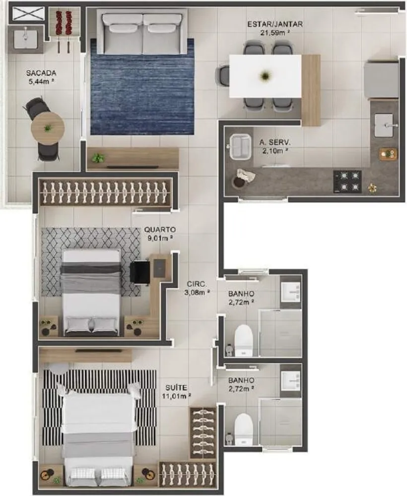 Apartamento, 2 quartos, 65 m² - Foto 6