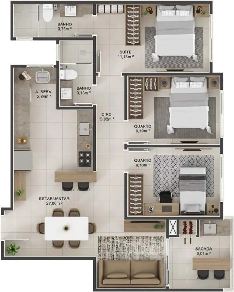 Apartamento, 2 quartos, 65 m² - Foto 2
